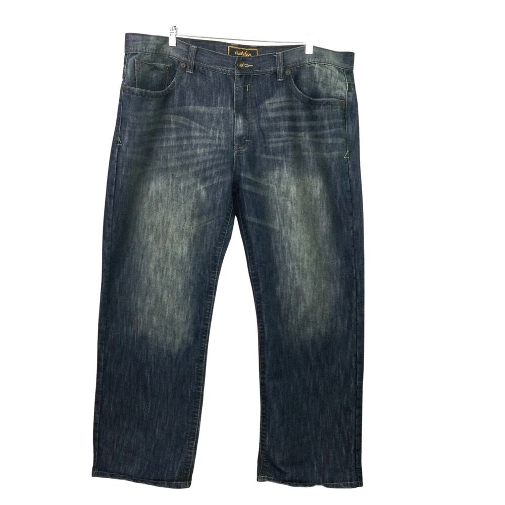 Halifax Men's Dark Wash Flap Pockets Straight Leg Jeans Blue Size 46